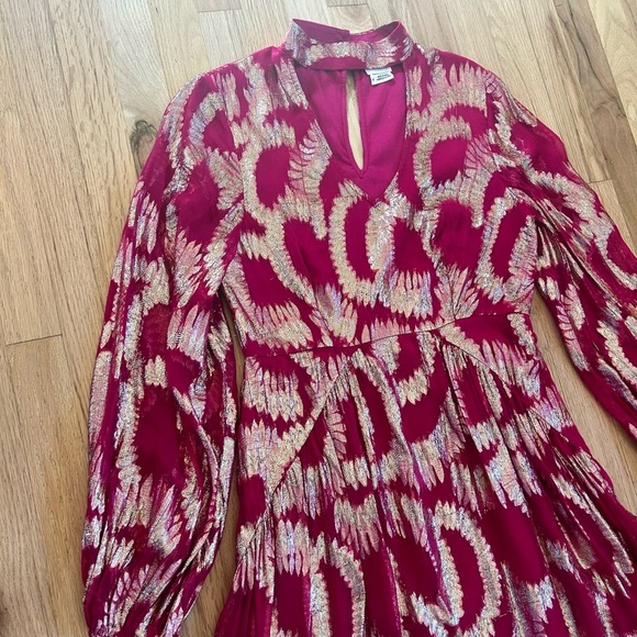 HEMANT & NANDITA anthropologie metallic maxi dress magenta pink gold size 4 - Picture 9 of 14
